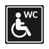 Плоскостной знак Туалет доступный для инвалидов на кресле-коляске 250х250 белый на черном